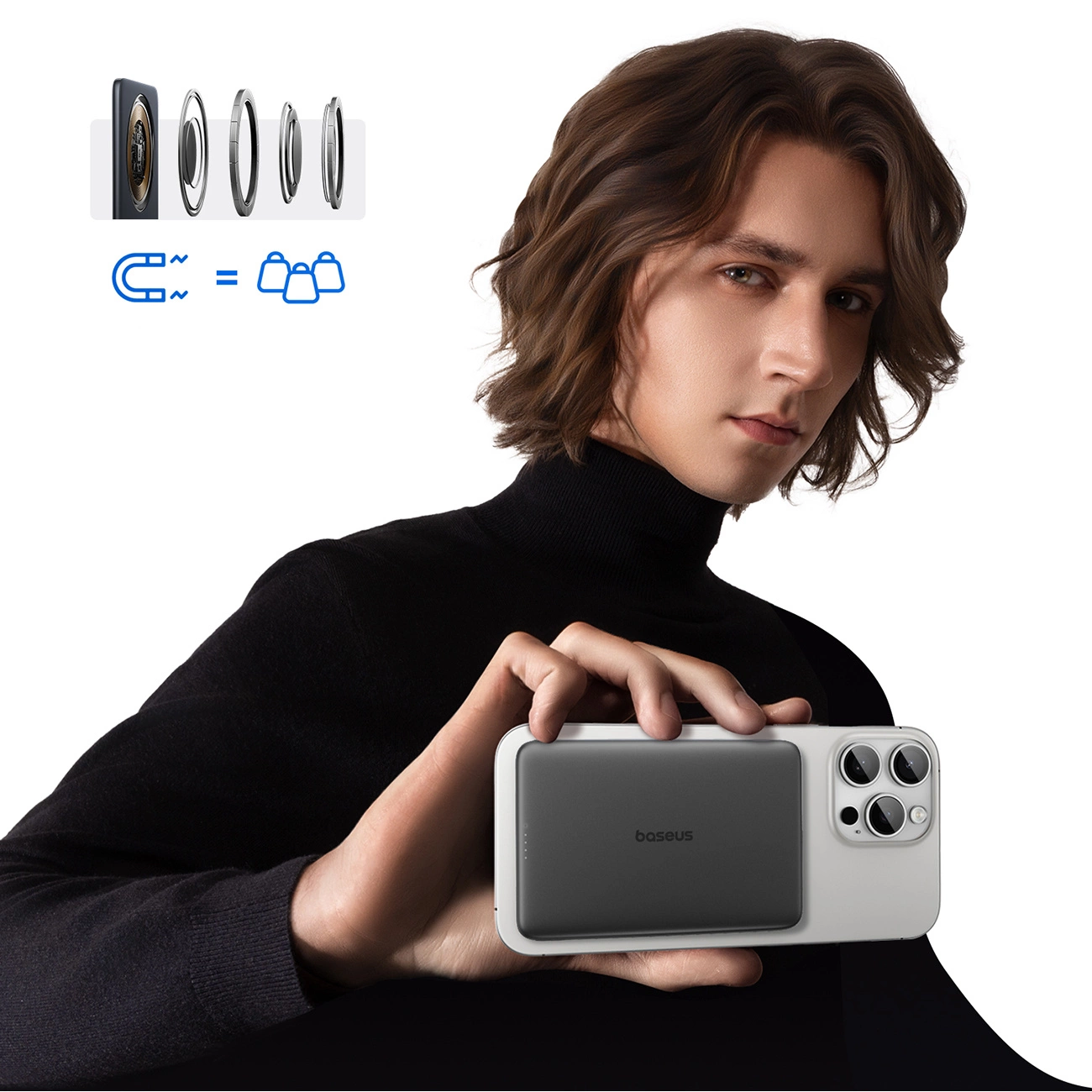 Bateria Externa Wireless Baseus PicoGo AM41, 5000mAh, 20W, PD + FQI, 1 x QI - 1 x USB-C, Preta