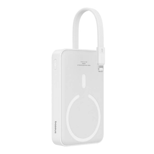 Bateria Externa Wireless Baseus Magnetic Mini, 10000mAh, 20W, PD + FQI, 1 x Lightning - 1 x QI - 1 x USB-C, Branca P10022109223-00