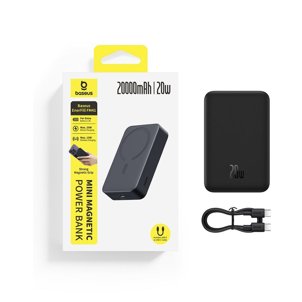 Bateria Externa Wireless Baseus EnerFill FM41, 20000mAh, 20W, PD - FQI, 1 x QI - 1 x USB-C, Preta E0027U00