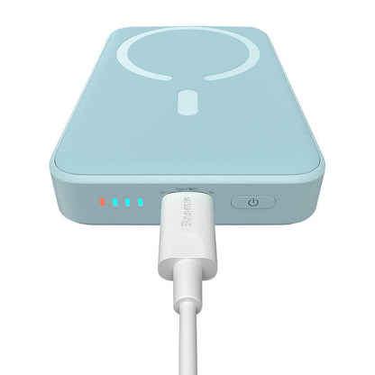 Bateria Externa Wireless Baseus Magnetic Mini, 10000mAh, 20W, PD + FQI, 1 x QI - 1 x USB-C, Azul PPCX110103