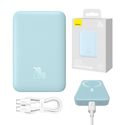 Bateria Externa Wireless Baseus Magnetic Mini, 10000mAh, 20W, PD + FQI, 1 x QI - 1 x USB-C, Azul PPCX110103