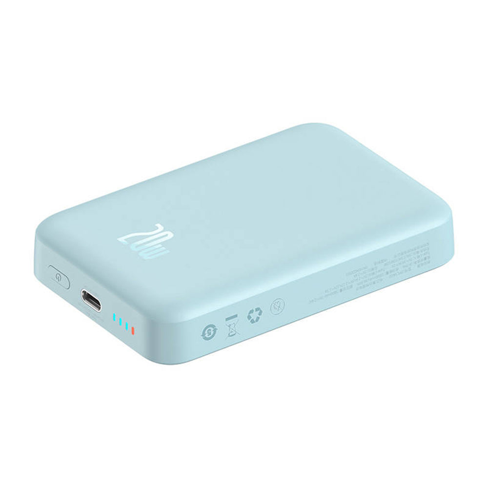 Bateria Externa Wireless Baseus Magnetic Mini, 10000mAh, 20W, PD + FQI, 1 x QI - 1 x USB-C, Azul PPCX110103