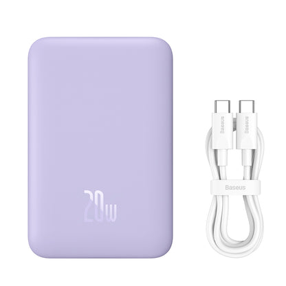 Bateria Externa Wireless Baseus Magnetic Mini, 10000mAh, 20W, PD + FQI, 1 x QI - 1 x USB-C, Roxo PPCX110105