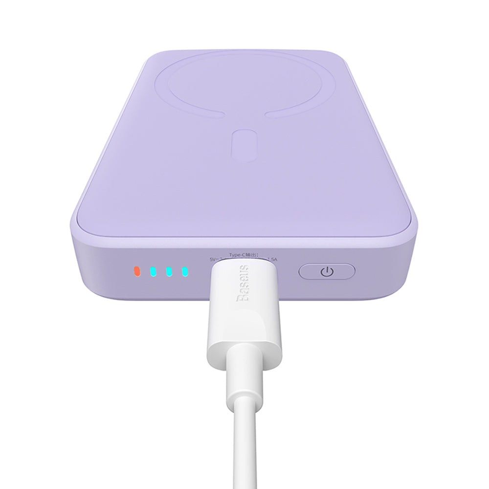 Bateria Externa Wireless Baseus Magnetic Mini, 10000mAh, 20W, PD + FQI, 1 x QI - 1 x USB-C, Roxo PPCX110105