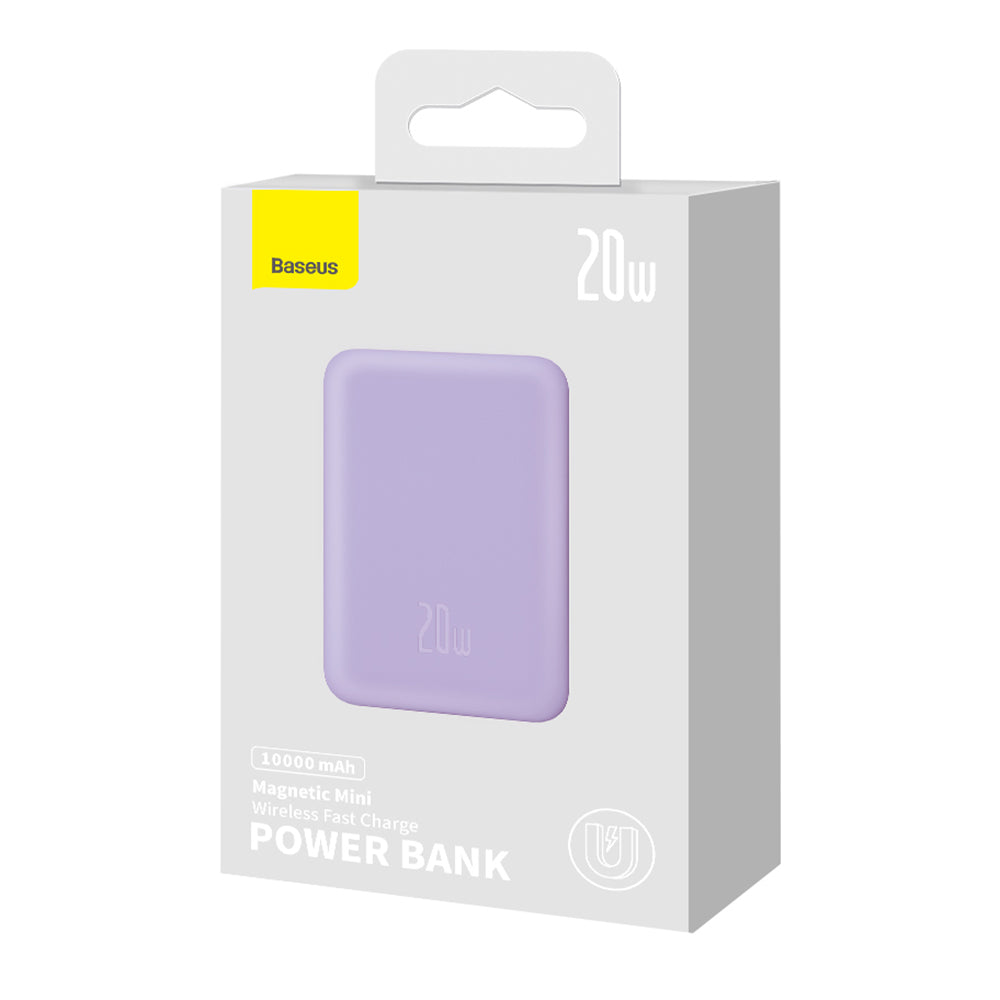 Bateria Externa Wireless Baseus Magnetic Mini, 10000mAh, 20W, PD + FQI, 1 x QI - 1 x USB-C, Roxo PPCX110105