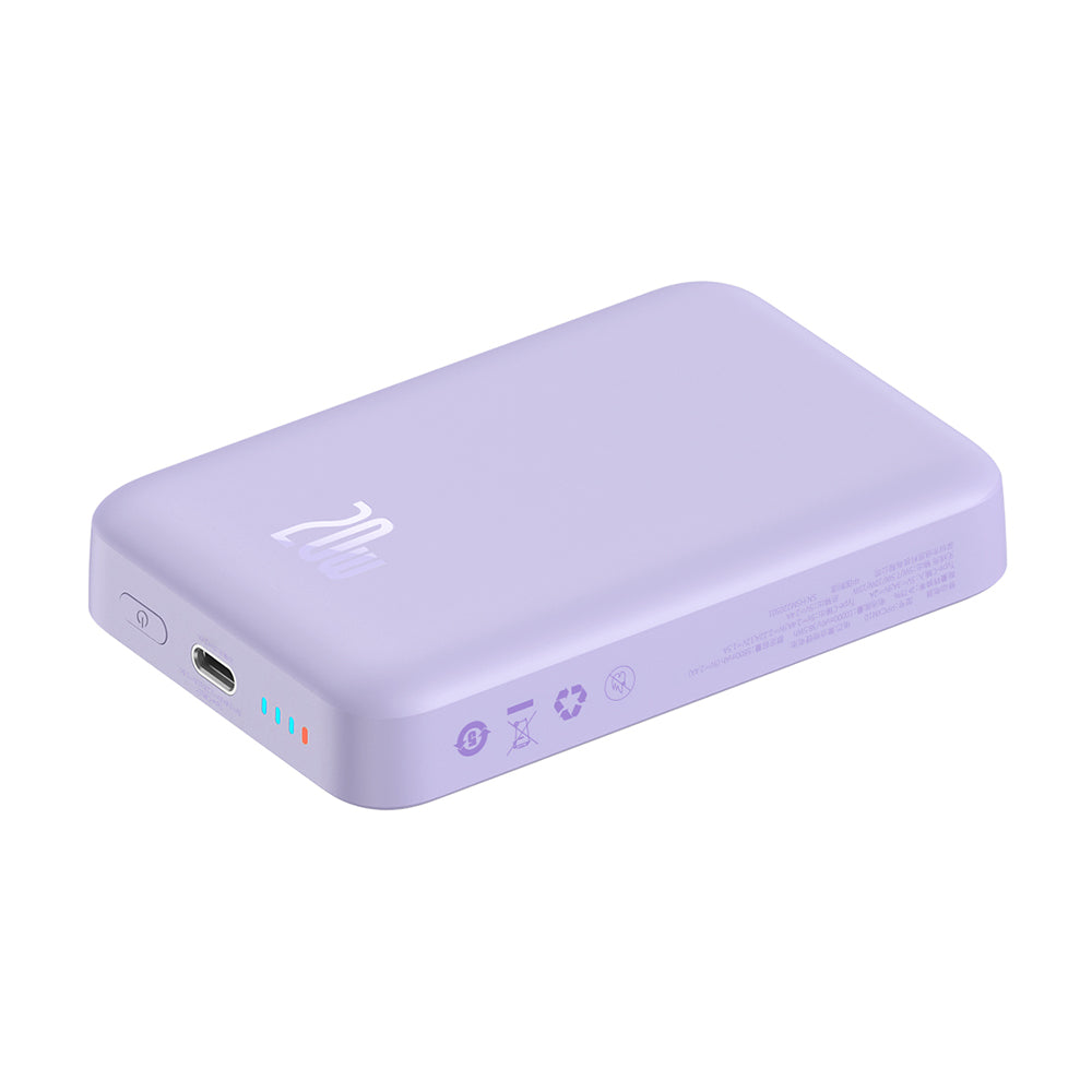 Bateria Externa Wireless Baseus Magnetic Mini, 10000mAh, 20W, PD + FQI, 1 x QI - 1 x USB-C, Roxo PPCX110105