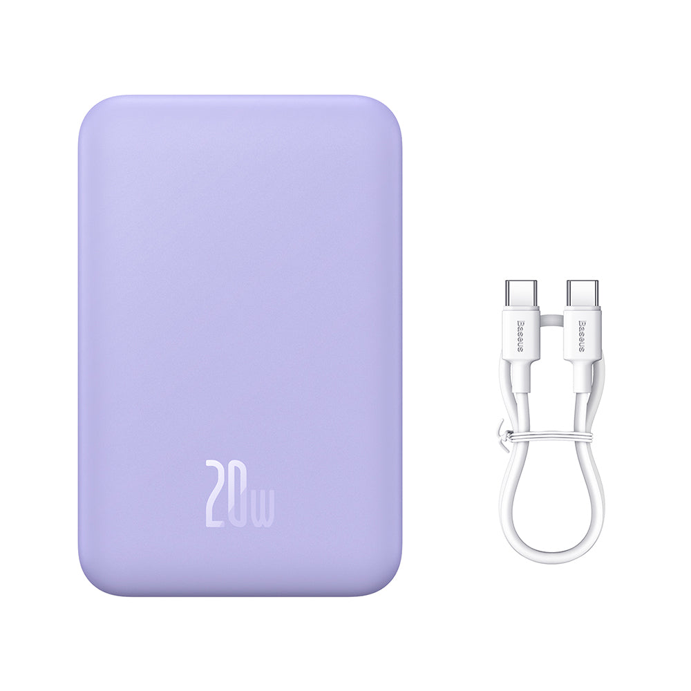 Baseus Magnetic Mini Wireless External Battery, 20000mAh, 20W, PD + FQI, 1 x QI - 1 x USB-C, Purple PPCX150005