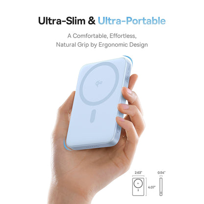Bateria Externa Wireless Baseus PicoGo, 5000mAh, 20W, PD + FQI, 1 x QI - 1 x USB-C, Azul P10076800313-00
