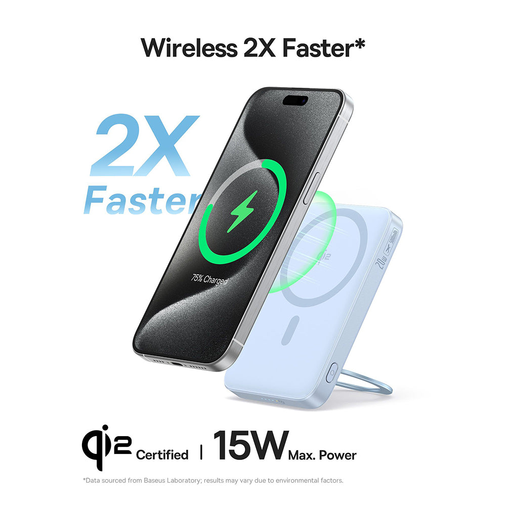 Bateria Externa Wireless Baseus PicoGo, 5000mAh, 20W, PD + FQI, 1 x QI - 1 x USB-C, Azul P10076800313-00