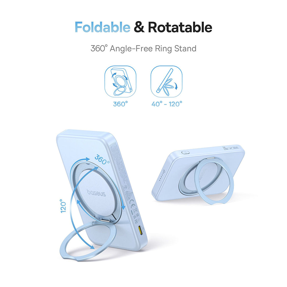 Bateria Externa Wireless Baseus PicoGo, 5000mAh, 20W, PD + FQI, 1 x QI - 1 x USB-C, Azul P10076800313-00