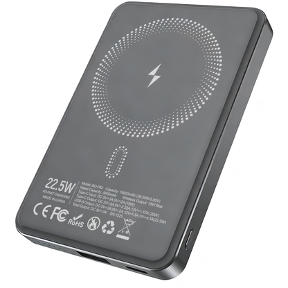 Bateria Externa Wireless BWOO BO-P82, 10000mAh, 22.5W, PD + FQI, 1 x QI - 1 x USB-C, Cinzento