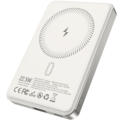 Bateria Externa Wireless BWOO BO-P82, 10000mAh, 22,5W, PD + FQI, 1 x QI - 1 x USB-C, Branco
