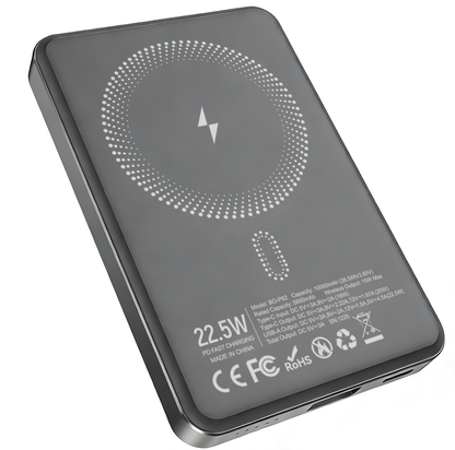 Bateria Externa Wireless BWOO BO-P82, 10000mAh, 22.5W, PD + FQI, 1 x QI - 1 x USB-C, Cinzento