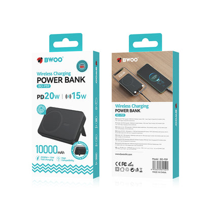 Bateria Externa Wireless BWOO BO-P59, 10000mAh, 20W, PD + FQI, 1 x QI - 1 x USB-C, Preta