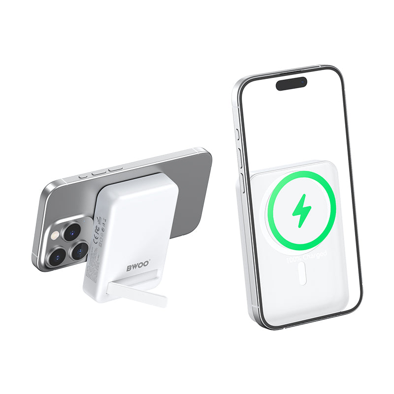 Bateria Externa Wireless BWOO BO-P59, 10000mAh, 20W, PD + QI, 1 x QI - 1 x USB-C, Branca