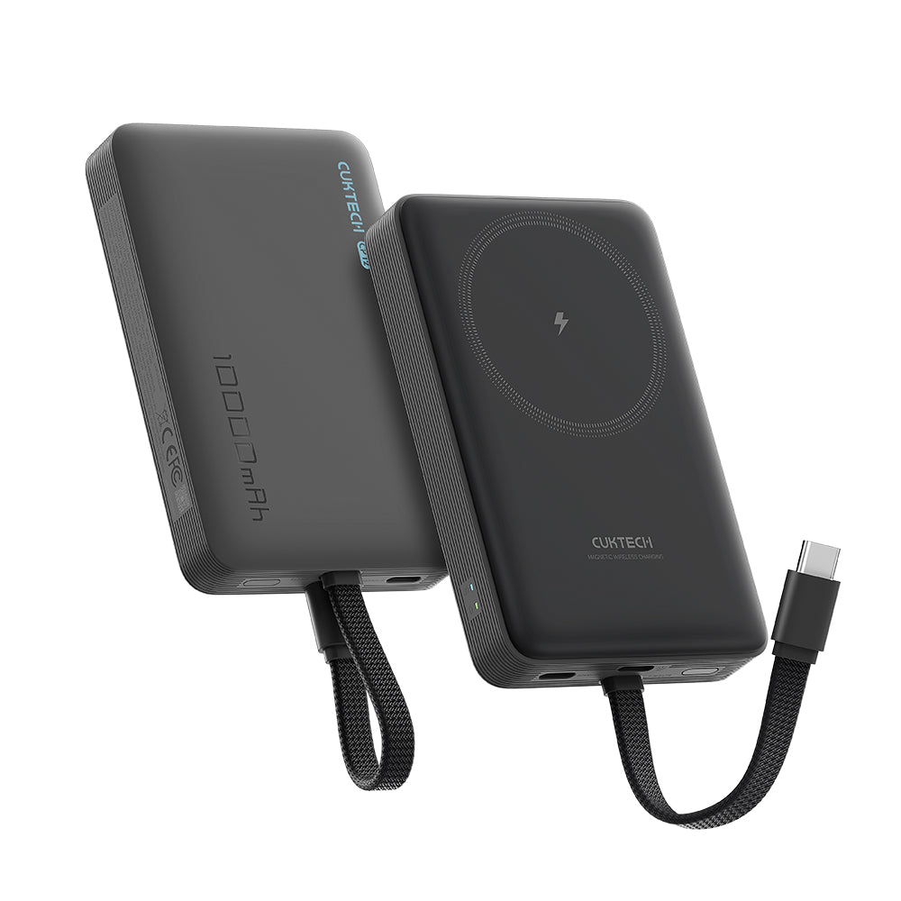 Bateria Externa Wireless Cuktech WPB100L, 10000mAh, 22.5W, PD + FQI, 1 x QI - 2 x USB-C, Preta CKWPB100LGLBK