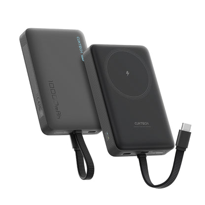 Bateria Externa Wireless Cuktech WPB100L, 10000mAh, 22.5W, PD + FQI, 1 x QI - 2 x USB-C, Preta CKWPB100LGLBK