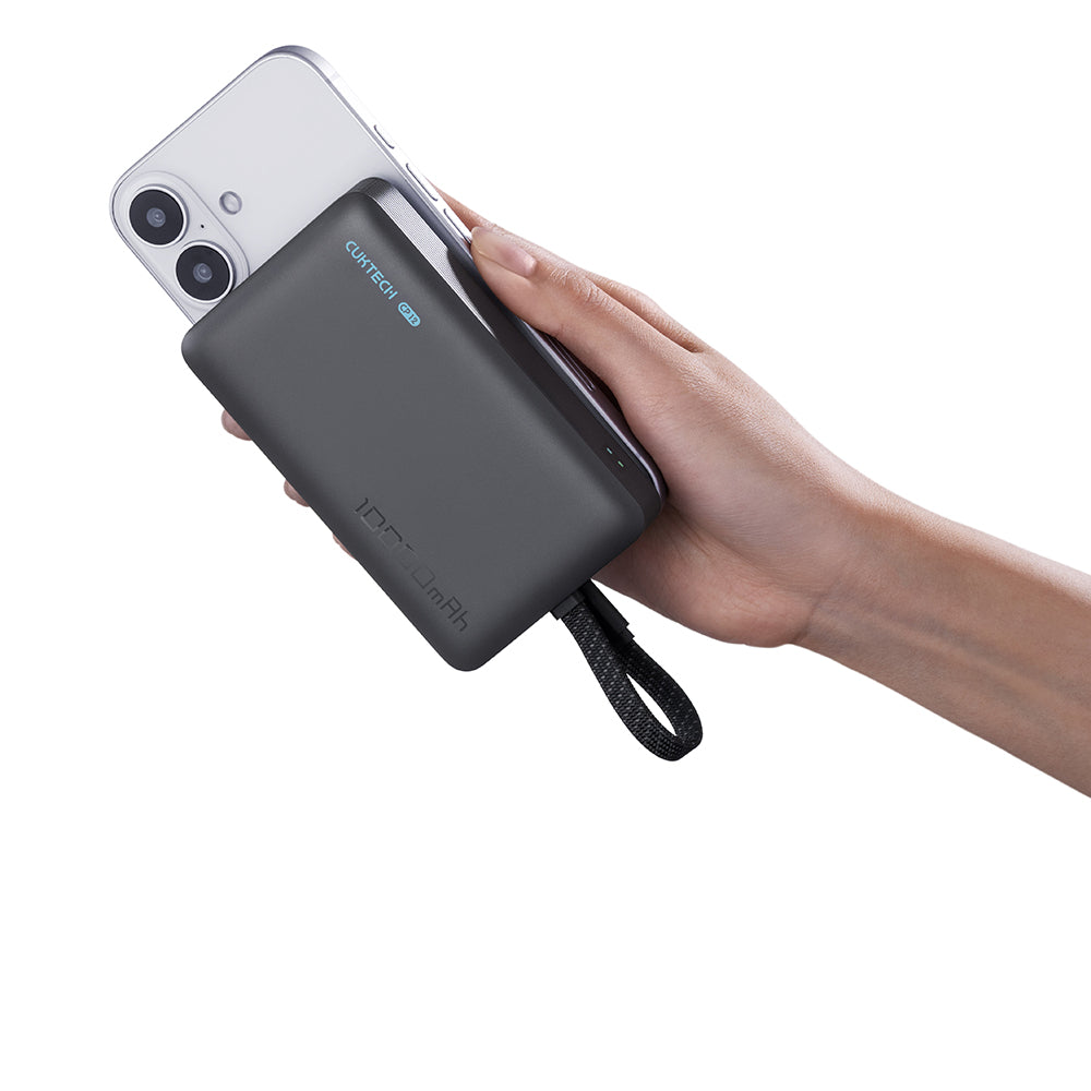 Bateria Externa Wireless Cuktech WPB100L, 10000mAh, 22.5W, PD + FQI, 1 x QI - 2 x USB-C, Preta CKWPB100LGLBK