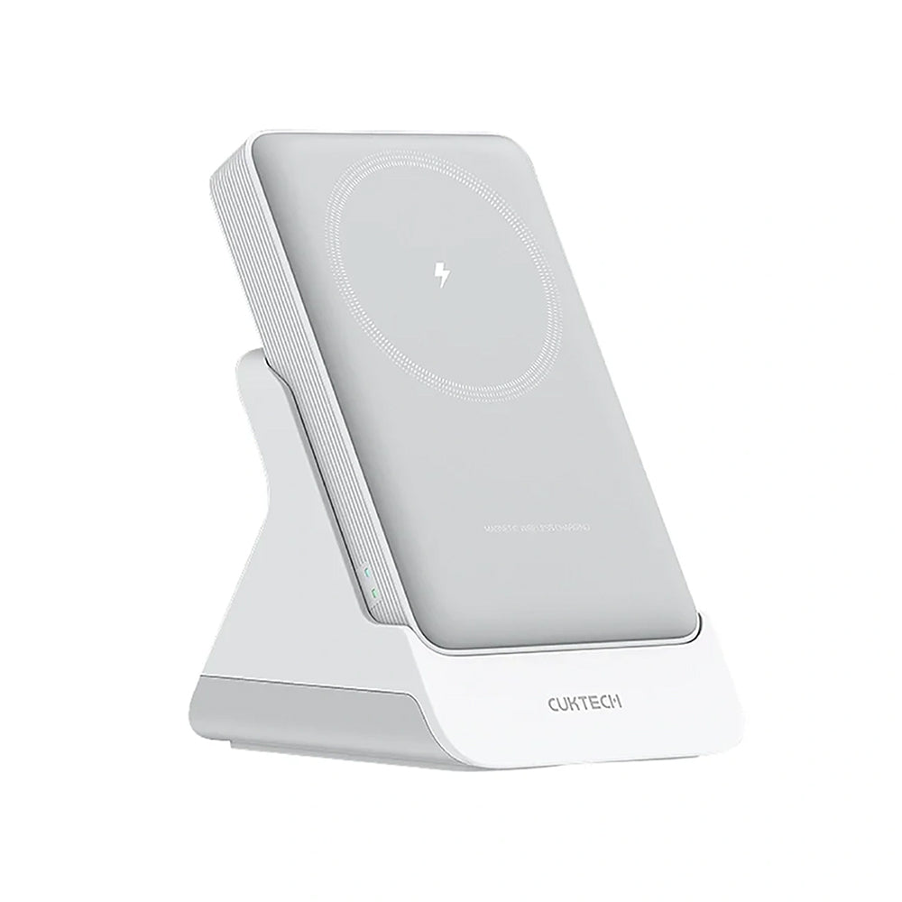 Bateria Externa Wireless Cuktech WPB100N, 10000mAh, 20W, PD + FQI, 1 x QI - 1 x USB-C, Branco CKWPB100NGLGR