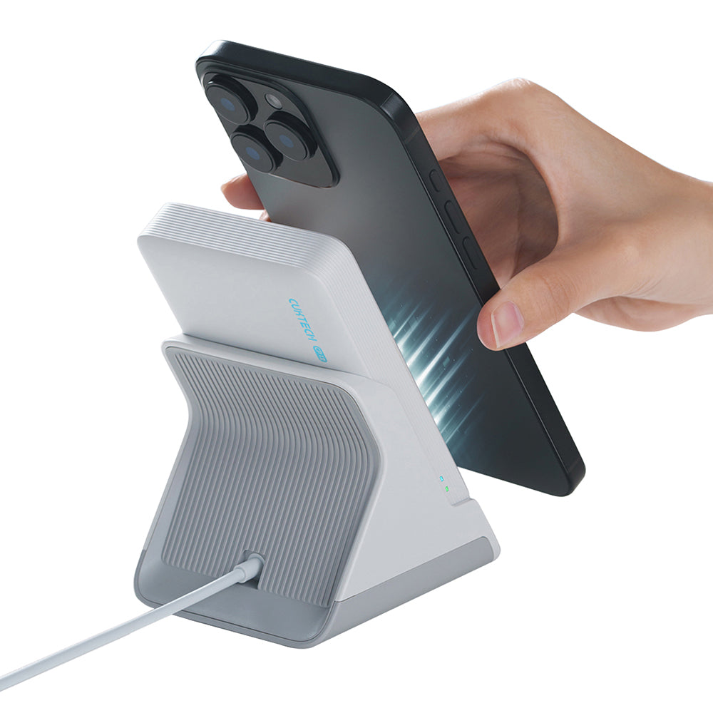 Bateria Externa Wireless Cuktech WPB100N, 10000mAh, 20W, PD + FQI, 1 x QI - 1 x USB-C, Branco CKWPB100NGLGR