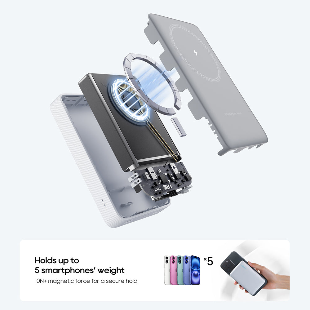 Bateria Externa Wireless Cuktech WPB100N, 10000mAh, 20W, PD + FQI, 1 x QI - 1 x USB-C, Branco CKWPB100NGLGR