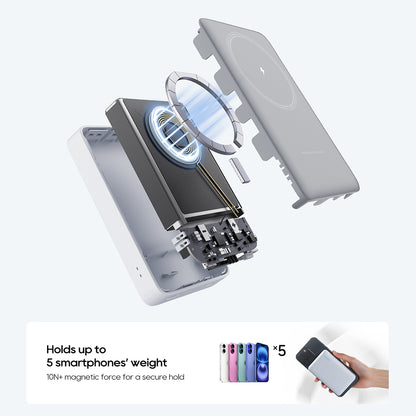 Bateria Externa Wireless Cuktech WPB100N, 10000mAh, 20W, PD + FQI, 1 x QI - 1 x USB-C, Branco CKWPB100NGLGR