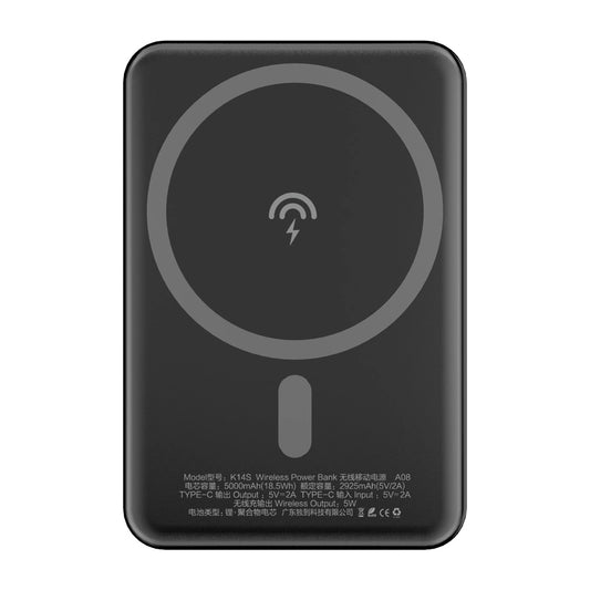 Bateria Externa Wireless Dudao K14S, 5000mAh, 10W, PD + QI, 1 x QI - 1 x USB-C, Preta