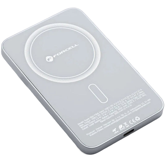 Bateria Externa Wireless Forcell F5K8, 5000mAh, 15W, PD + FQI, 1 x QI - 1 x USB-C, Branca