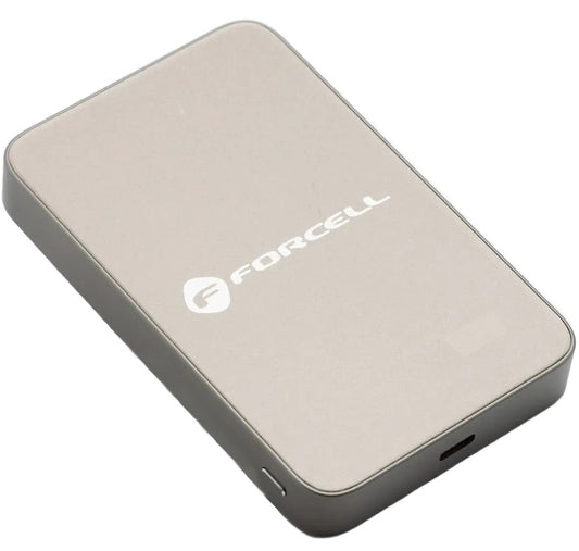 Bateria Externa Wireless Forcell F5K8, 5000mAh, 15W, PD + FQI, 1 x QI - 1 x USB-C, Dourada