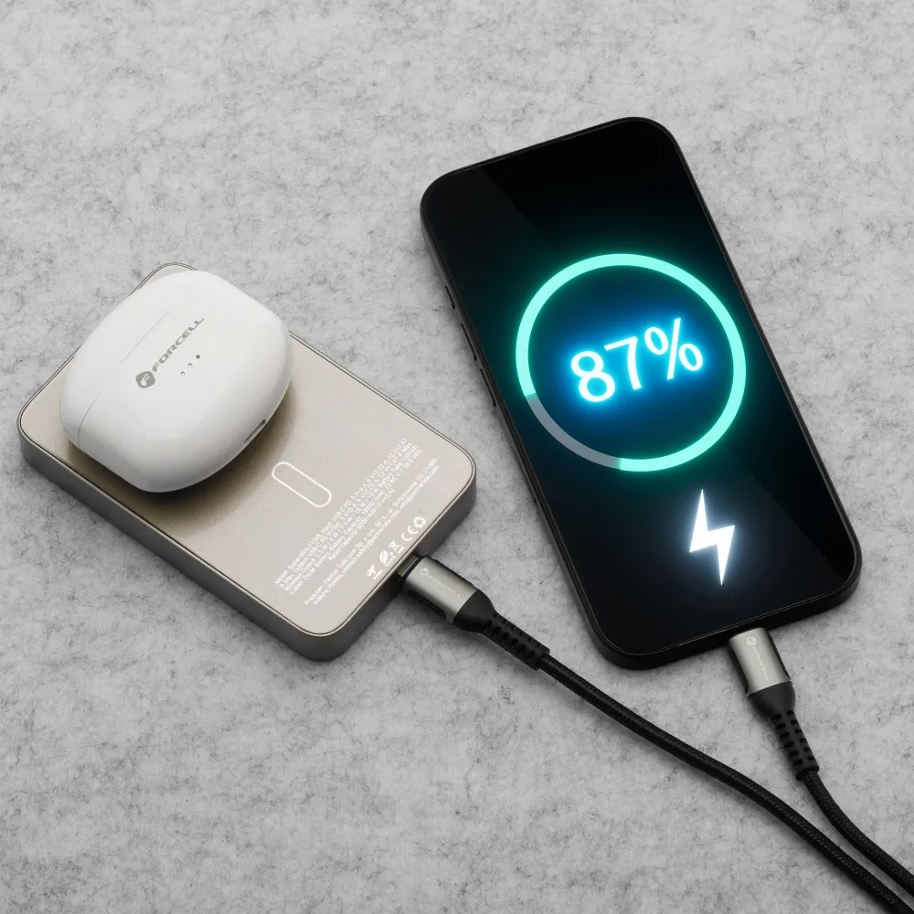 Forcell F10K8 Wireless External Battery, 10000mAh, 15W, PD + FQI, 1 x QI - 1 x USB-C, Gold