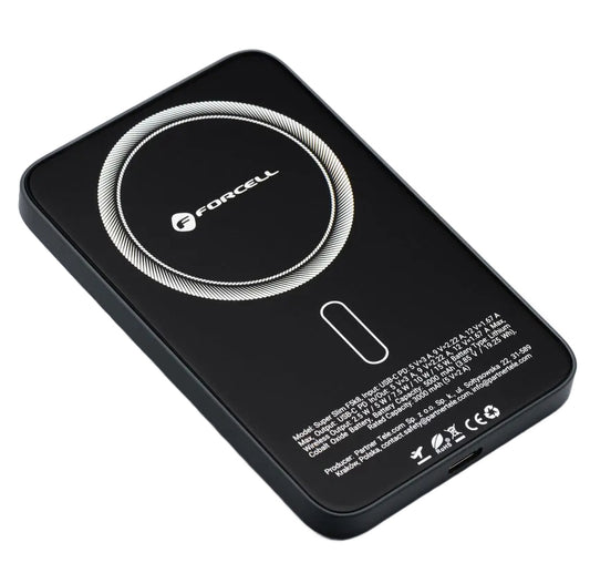Bateria Externa Wireless Forcell F5K8, 5000mAh, 15W, PD + FQI, 1 x QI - 1 x USB-C, Preta