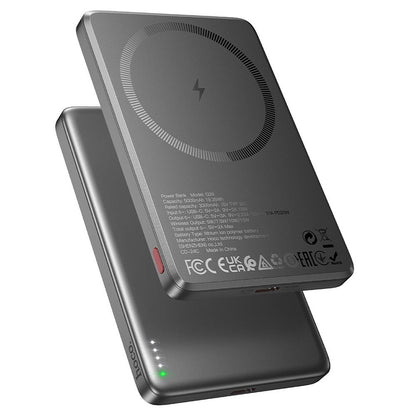Bateria Externa Wireless HOCO Q26, 5000mAh, 20W, PD + FQI, 1 x QI - 1 x USB-C, Cinzento