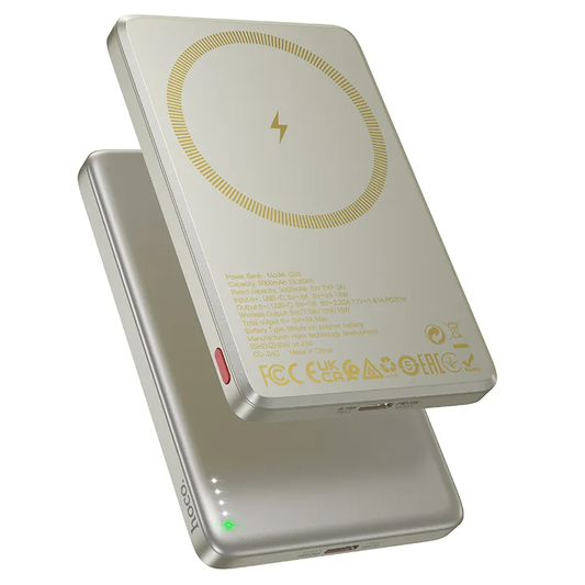 Bateria Externa Wireless HOCO Q26, 5000mAh, 20W, PD + FQI, 1 x QI - 1 x USB-C, Laranja