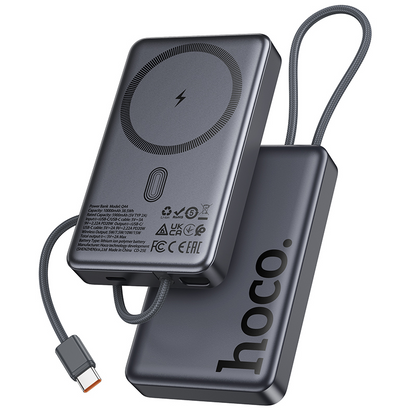 Bateria Externa Wireless HOCO Q44, 10000mAh, 20W, PD + FQI, 1 x QI - 2 x USB-C, Cinzento