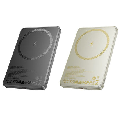 Bateria Externa Wireless HOCO Q26, 5000mAh, 20W, PD + FQI, 1 x QI - 1 x USB-C, Cinzento