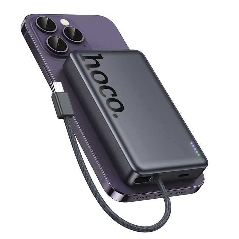 Bateria Externa Wireless HOCO Q44, 10000mAh, 20W, PD + FQI, 1 x QI - 2 x USB-C, Cinzento