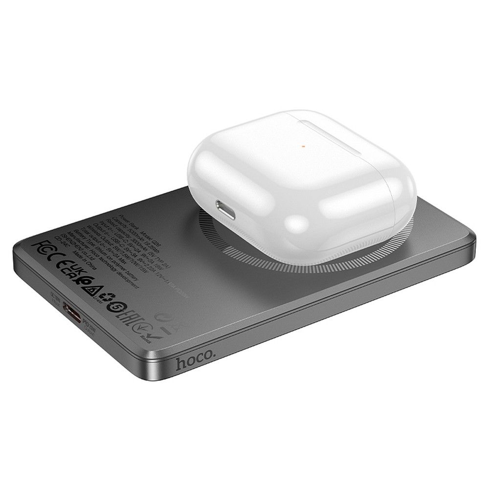 Bateria Externa Wireless HOCO Q26, 5000mAh, 20W, PD + FQI, 1 x QI - 1 x USB-C, Cinzento