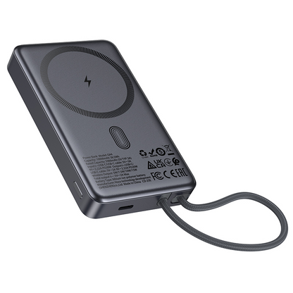 Bateria Externa Wireless HOCO Q44, 10000mAh, 20W, PD + FQI, 1 x QI - 2 x USB-C, Cinzento