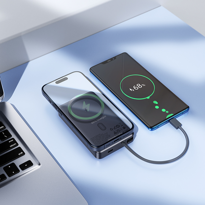 Bateria Externa Wireless HOCO Q44, 10000mAh, 20W, PD + FQI, 1 x QI - 2 x USB-C, Cinzento