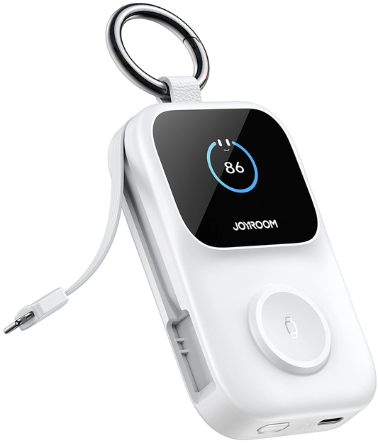 Bateria Externa Wireless Joyroom JR-W19, 5000mAh, 20W, QC + PD, 1 x Lightning - 1 x QI - 2 x USB-C, Branco
