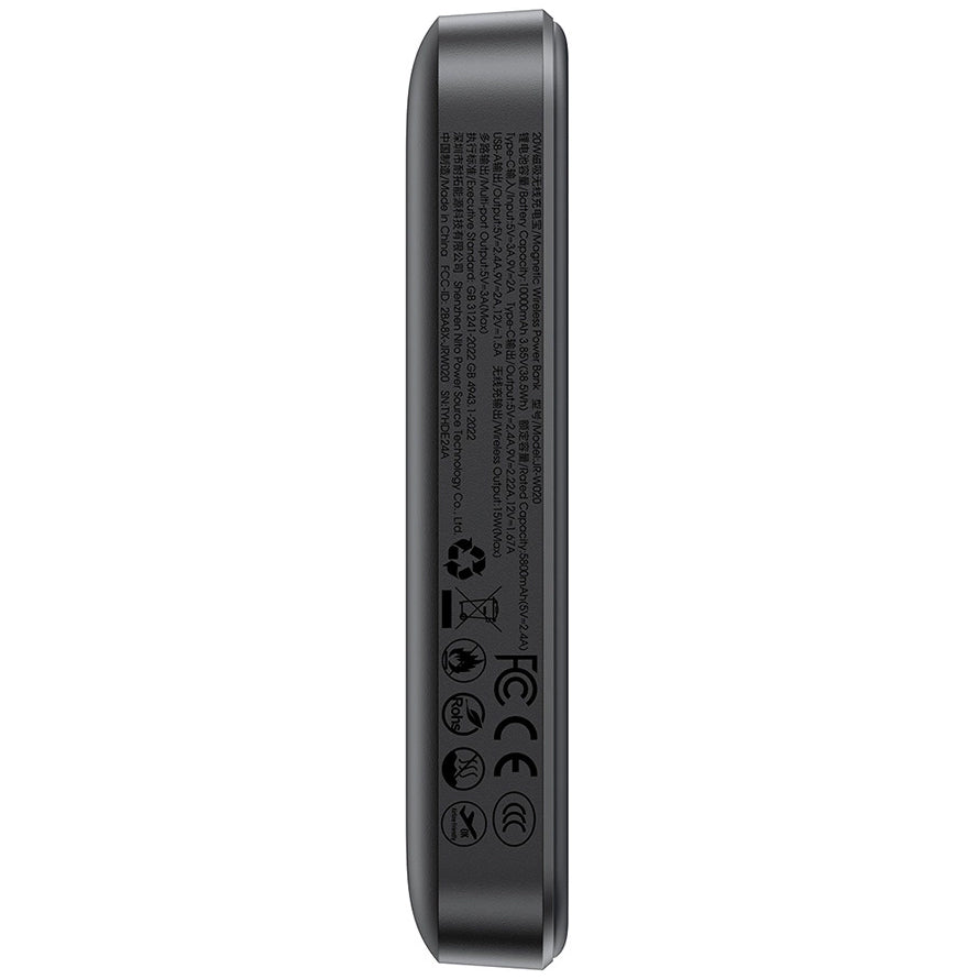 Bateria Externa Wireless Joyroom JR-W020, 10000mAh, 20W, QC + PD + FQI, 1 x QI - 1 x USB-A - 1 x USB-C, Preta