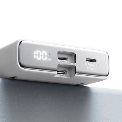 Bateria Externa Wireless Joyroom JR-PBM01, 10000mAh, 20W, QC + PD + FQI, 1 x Lightning - 1 x QI - 1 x USB-C, Branca