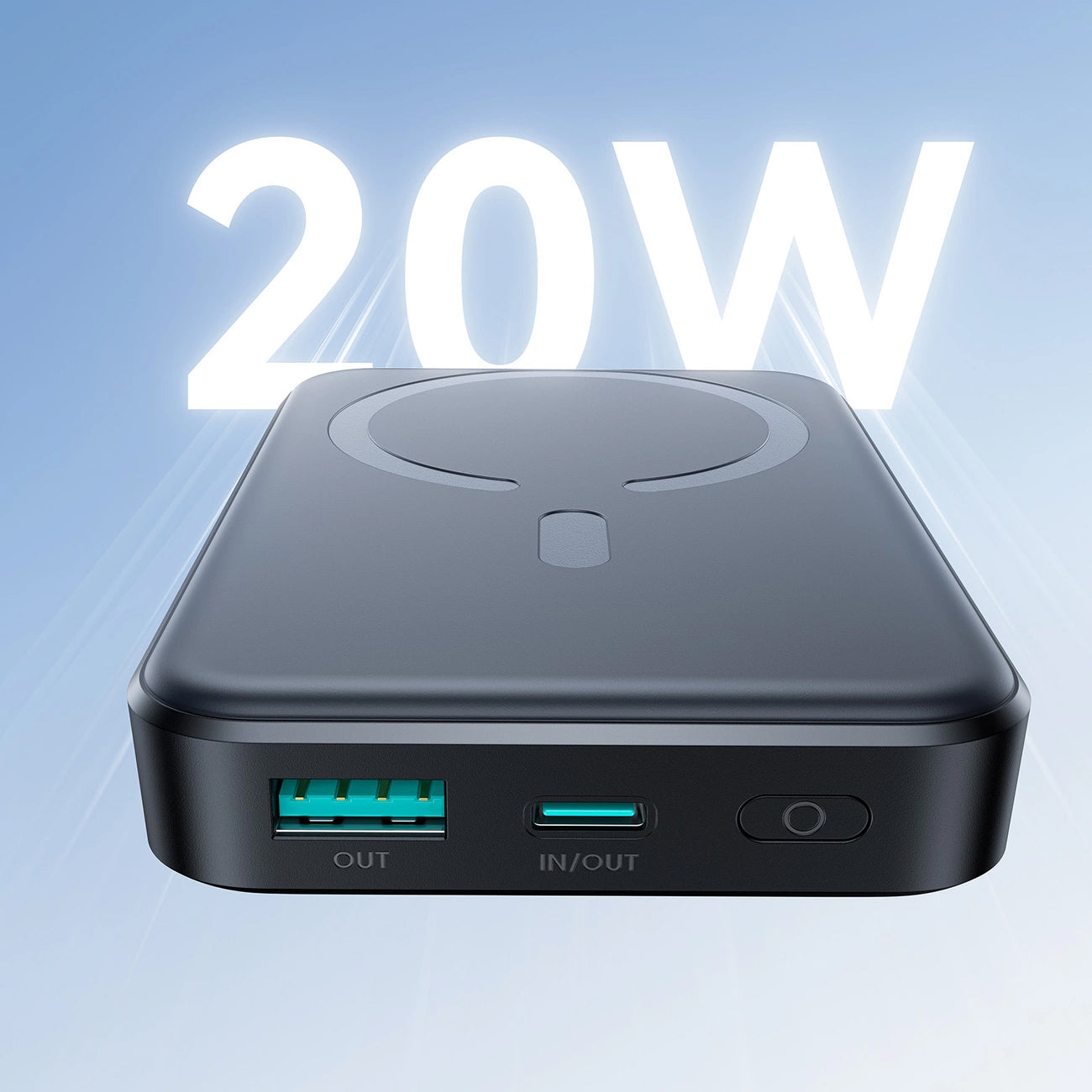 Bateria Externa Wireless Joyroom JR-W020, 10000mAh, 20W, QC + PD + FQI, 1 x QI - 1 x USB-A - 1 x USB-C, Preta