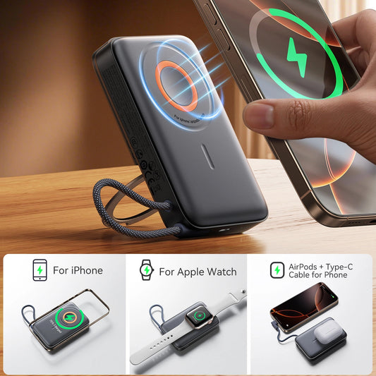 Bateria Externa Wireless Joyroom JR-PBM02, 10000mAh, 22.5W, PD + FQI, 1 x QI - 2 x USB-C, Preta