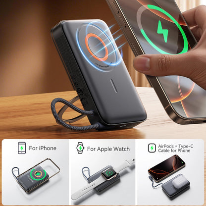 Bateria Externa Wireless Joyroom JR-PBM02, 10000mAh, 22.5W, PD + FQI, 1 x QI - 2 x USB-C, Preta