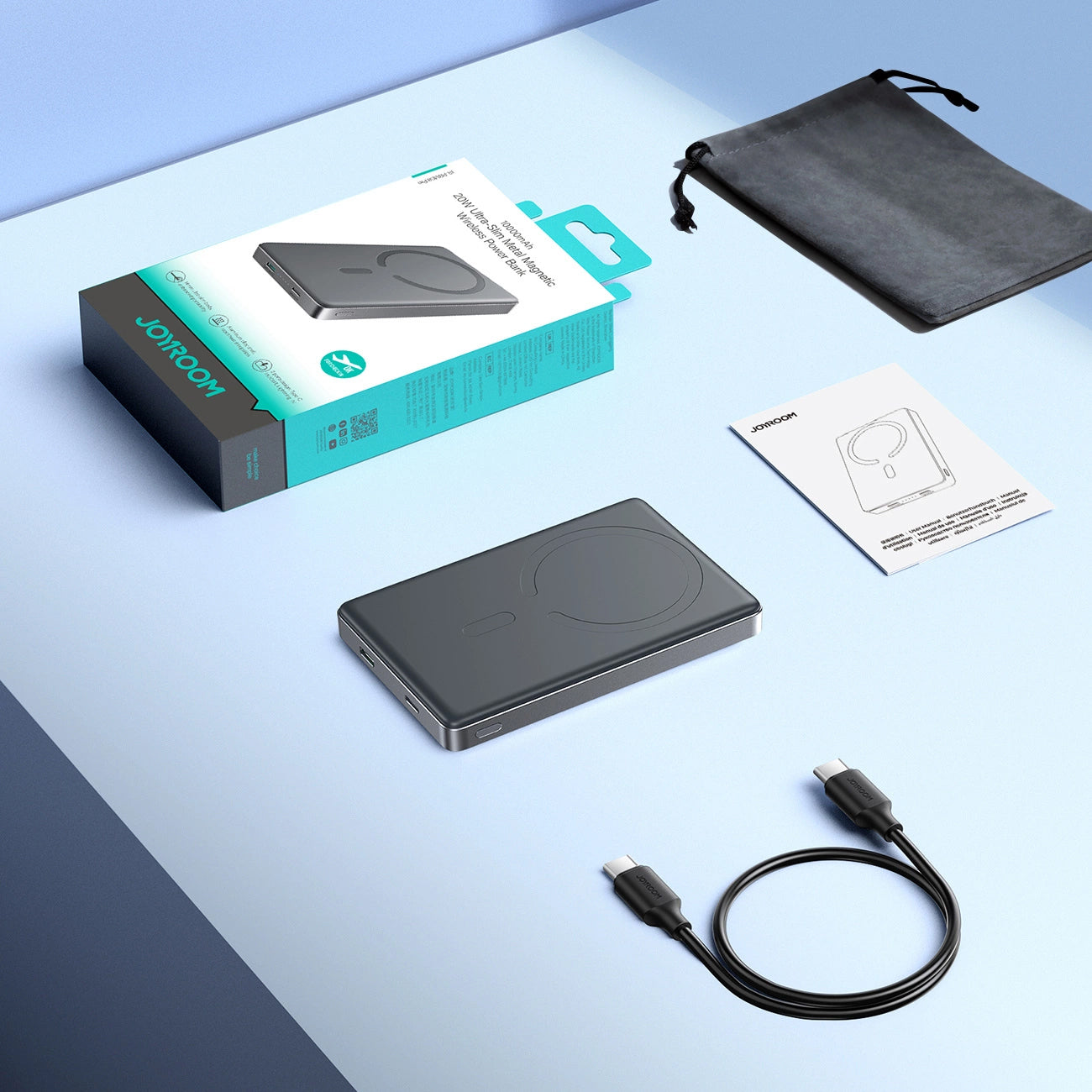 Bateria Externa Wireless Joyroom JR-PBM08 Pro, 10000mAh, 20W, PD + FQI, 1 x QI - 1 x USB-C, Cinzento
