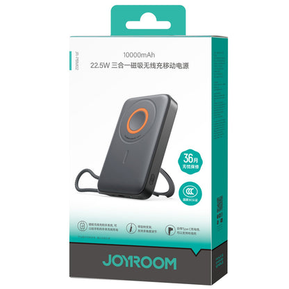 Bateria Externa Wireless Joyroom JR-PBM02, 10000mAh, 22.5W, PD + FQI, 1 x QI - 2 x USB-C, Preta