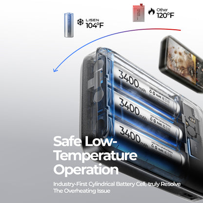Bateria Externa Wireless Lisen P604, 10000mAh, 65W, QC + PD + FQI, 1 x QI - 1 x USB-A - 1 x USB-C, Preta