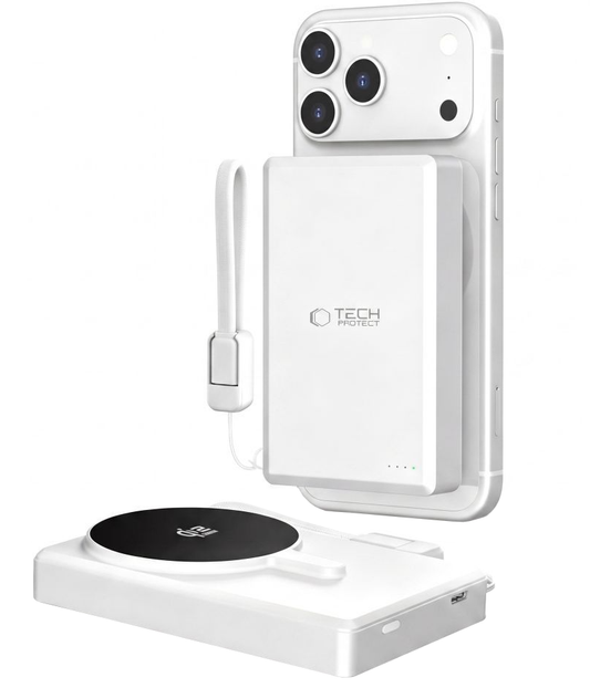 Bateria Externa Wireless Tech-Protect PB40 LifeMag, 10000mAh, 25W, PD + FQI, 1 x QI - 1 x USB-C, Prateada