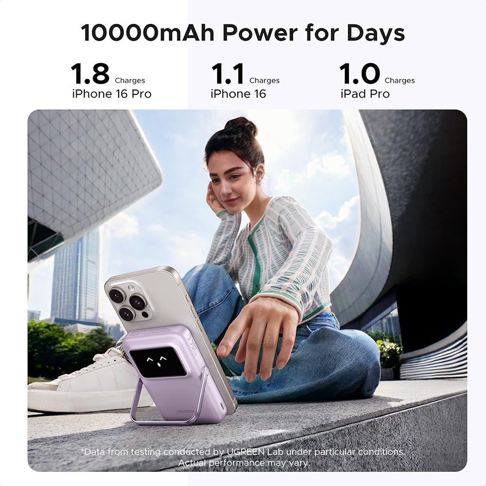 Bateria Externa Wireless UGREEN PB764 Uno, 10000mAh, 20W, PD + FQI, 1 x QI - 1 x USB-C, Cinzento